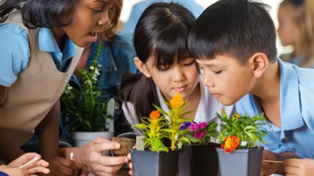 Teacher guiding students in sustainable development education collaboration