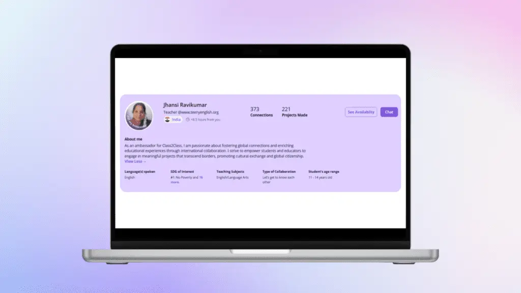 Class2Class articles interface screen