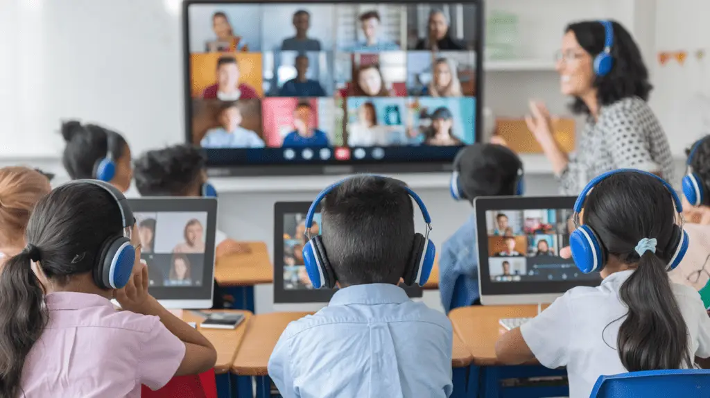 K-12 students engaging in virtual classroom collaboration