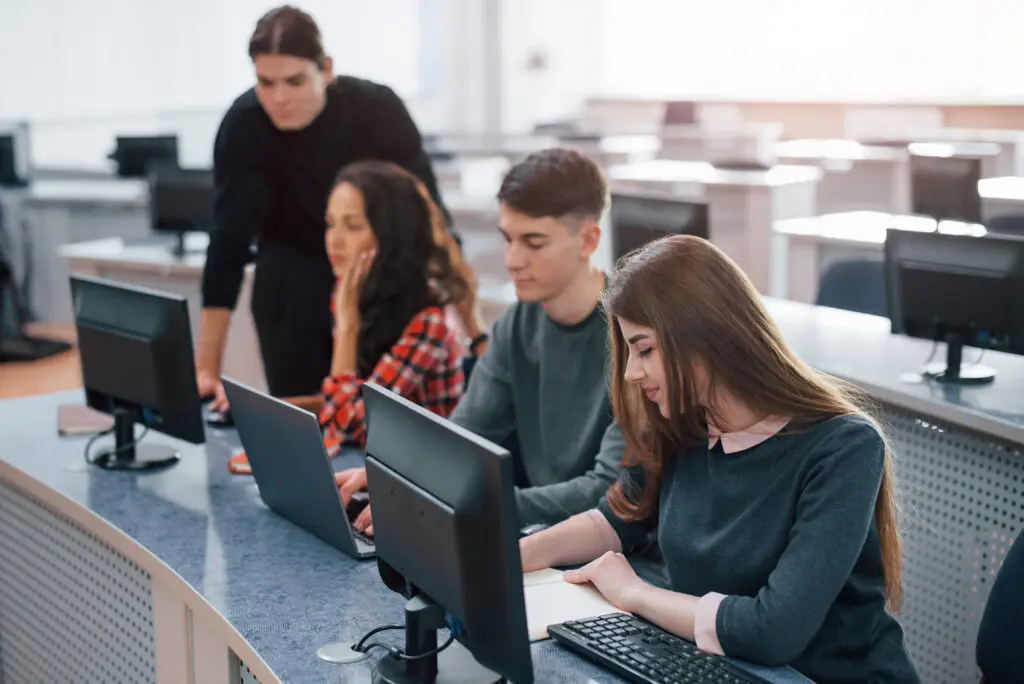 Young professionals collaborating in modern open office space